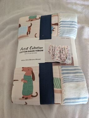 Artist Collection Cotton Throw Plush Reverse Dachshund Dog Blanket 60x70 NEW